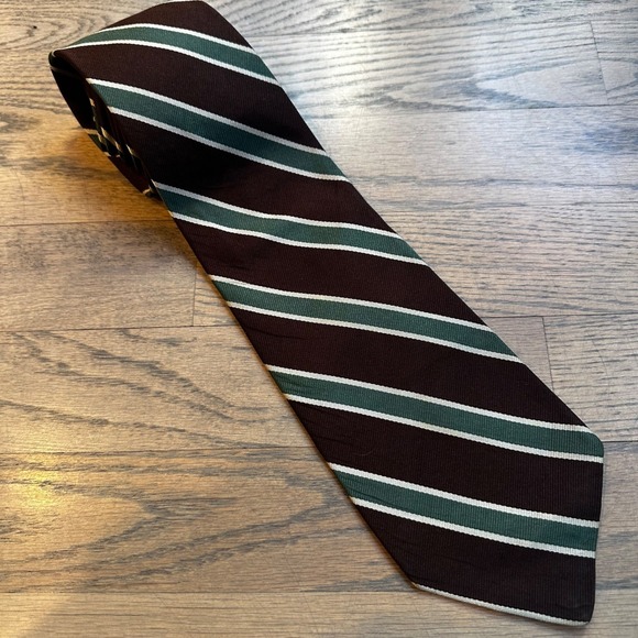 Vintage Brooks Brothers Black Label Silk Tie Mens Brown Green Stripe -England